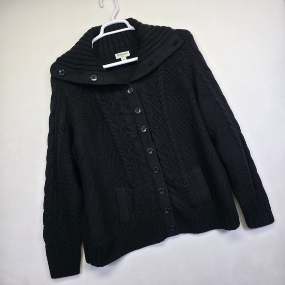 St. John's Bay Sweaters - St Johns Bay Cardigan Womens Black‎ Cable Knit Chunky Ribbed Preppy Old Money